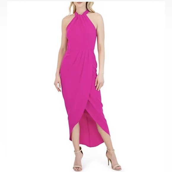 Julia Jordan Neon Pink Knot Neck Halter midi Dress sue 10 new - Picture 1 of 7